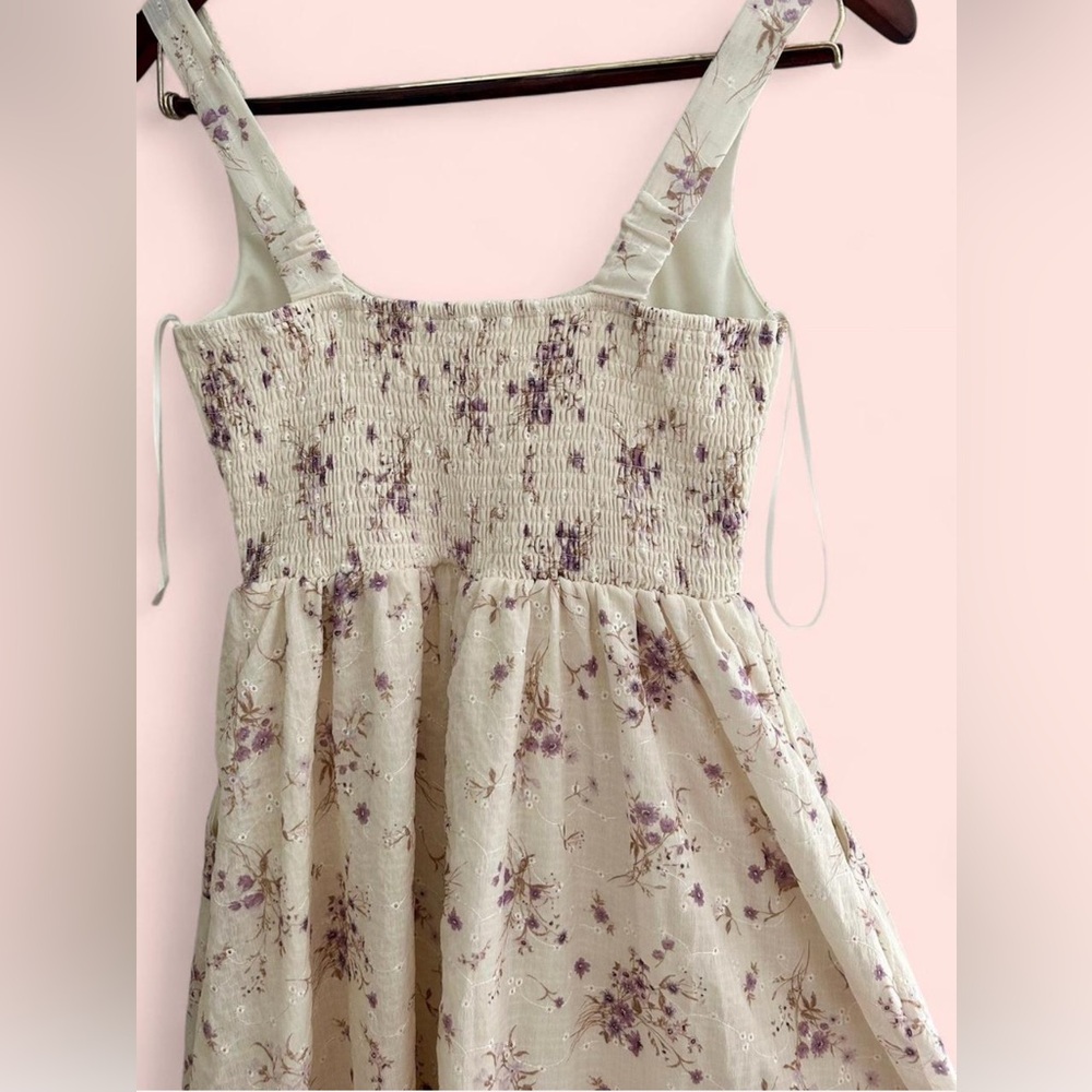 Jessica Simpson Cream Midi Dress with Purple Floral Print - Picture 3 of 13